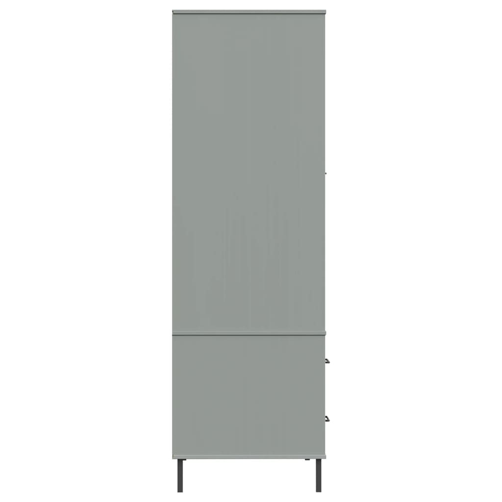 vidaXL Wardrobe with Metal Legs Grey 90x55x172.5 cm Solid Wood OSLO - Sudd