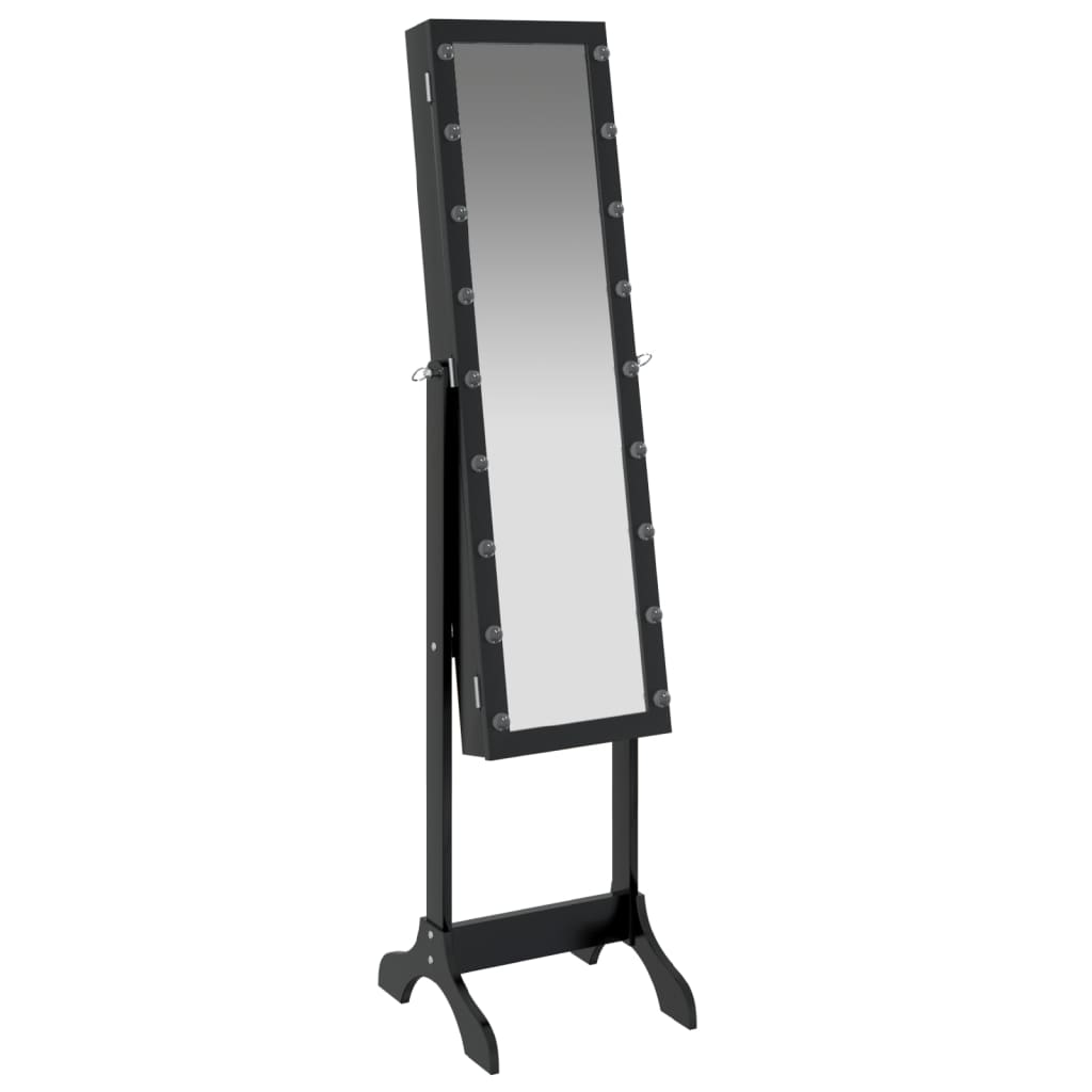 Black Free-Standing Mirror with LED & Jewellery Storage 34x37x146 cm - Sudd