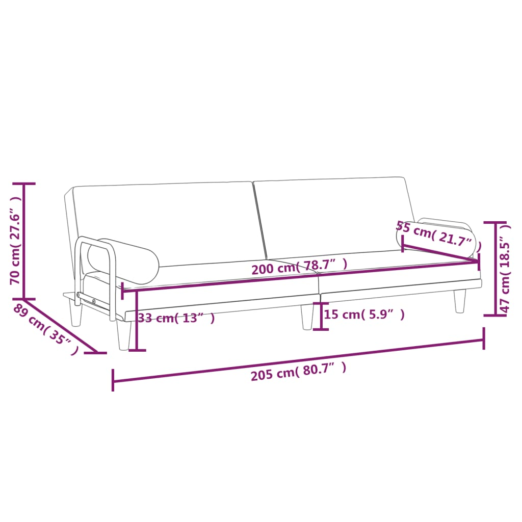 vidaXL Sofa Bed with Armrests Cream Fabric - Sudd