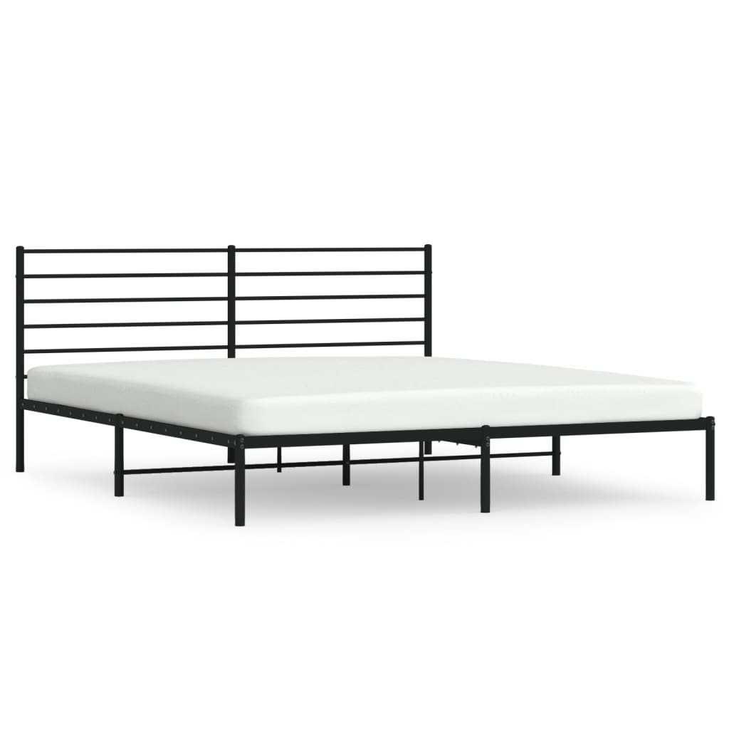 vidaXL Metal Bed Frame with Headboard Black 180x200 cm Super King - Sudd