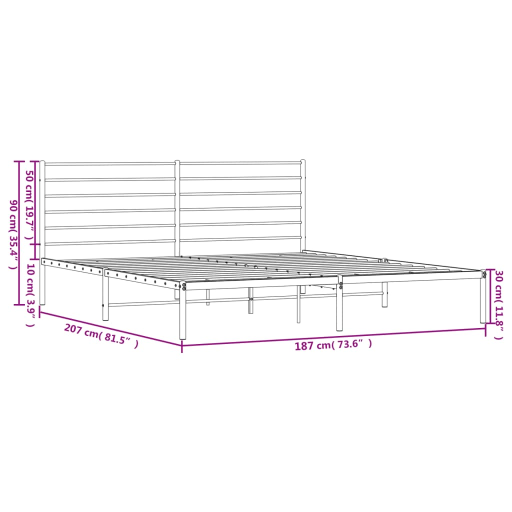 vidaXL Metal Bed Frame with Headboard Black 180x200 cm Super King - Sudd