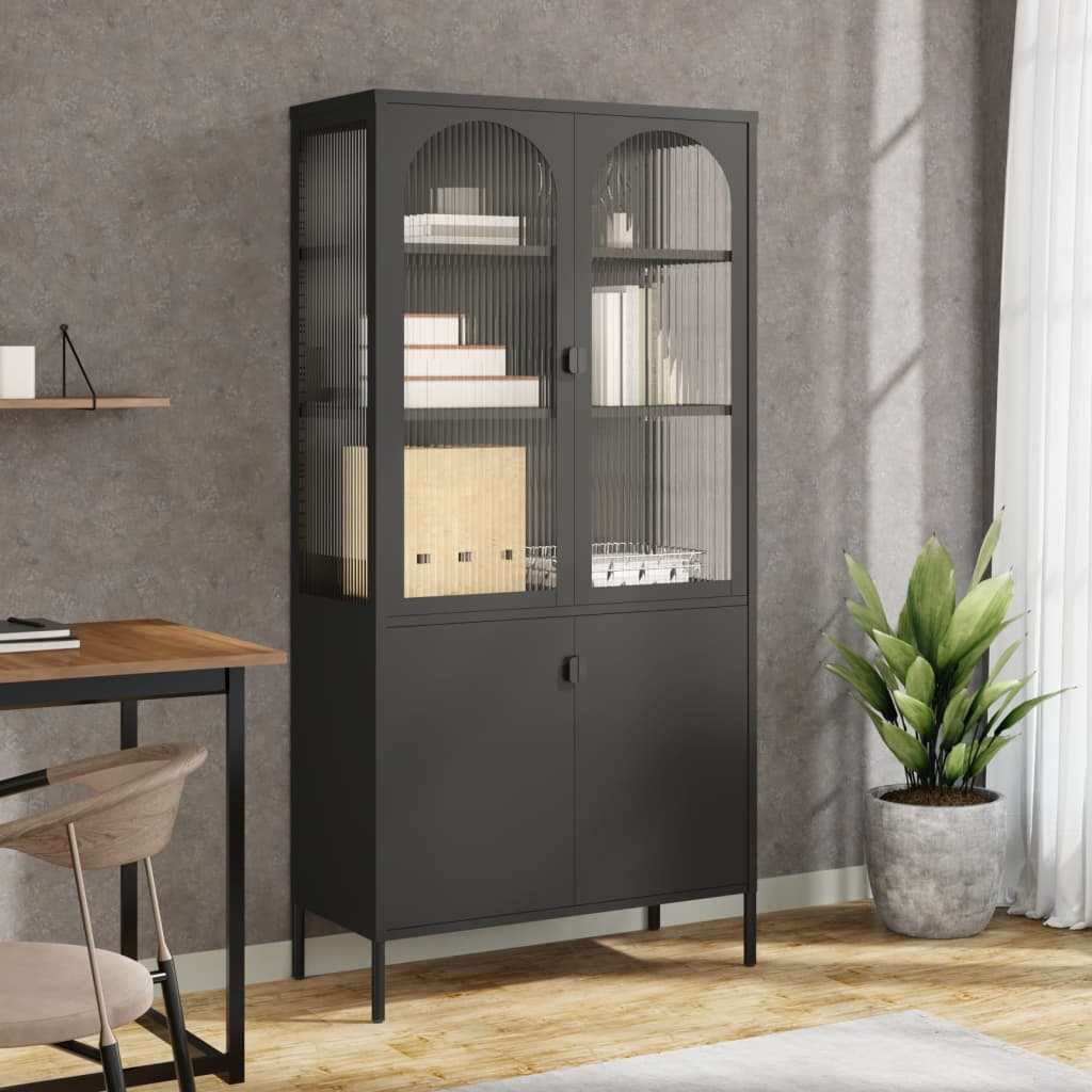 vidaXL Highboard Black 90x40x180 cm Glass and Steel - Sudd