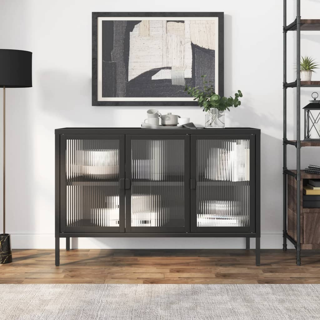 vidaXL Sideboard Black 105x35x70 cm Glass and Steel - Sudd