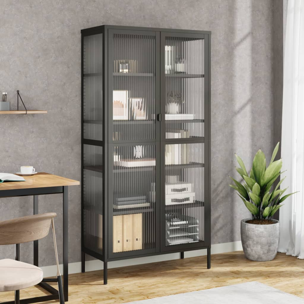 vidaXL Highboard Black 85x40x180 cm Glass and Steel - Sudd