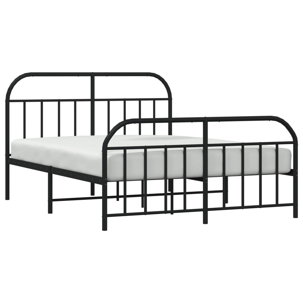 vidaXL Metal Bed Frame with Headboard and Footboard Black 150x200 cm King Size - Sudd