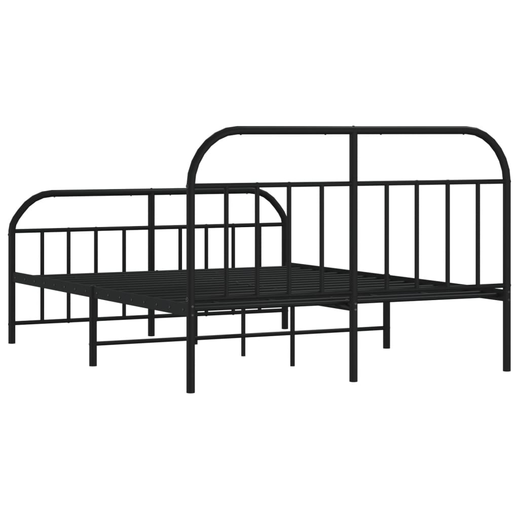 vidaXL Metal Bed Frame with Headboard and Footboard Black 150x200 cm King Size - Sudd