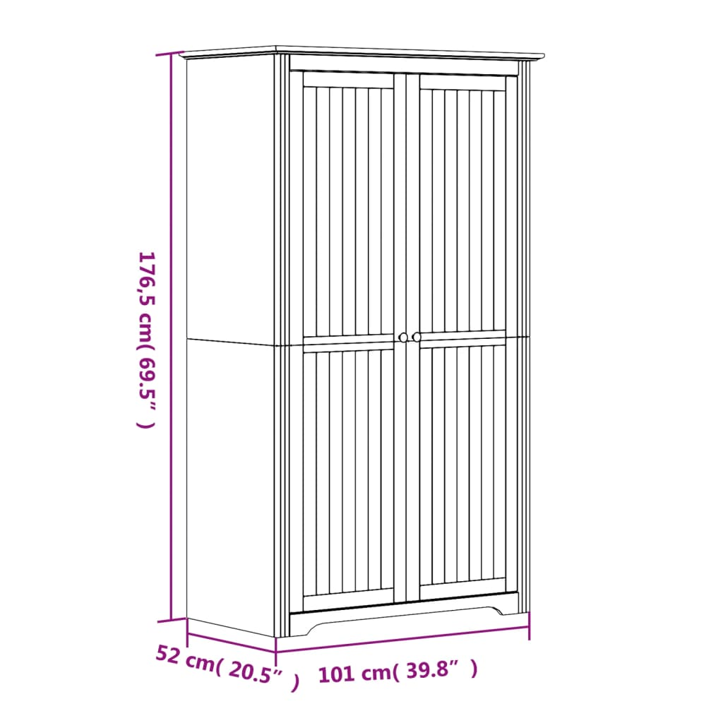 vidaXL Wardrobe BODO White and Brown 101x52x176.5 cm Solid Wood Pine - Sudd