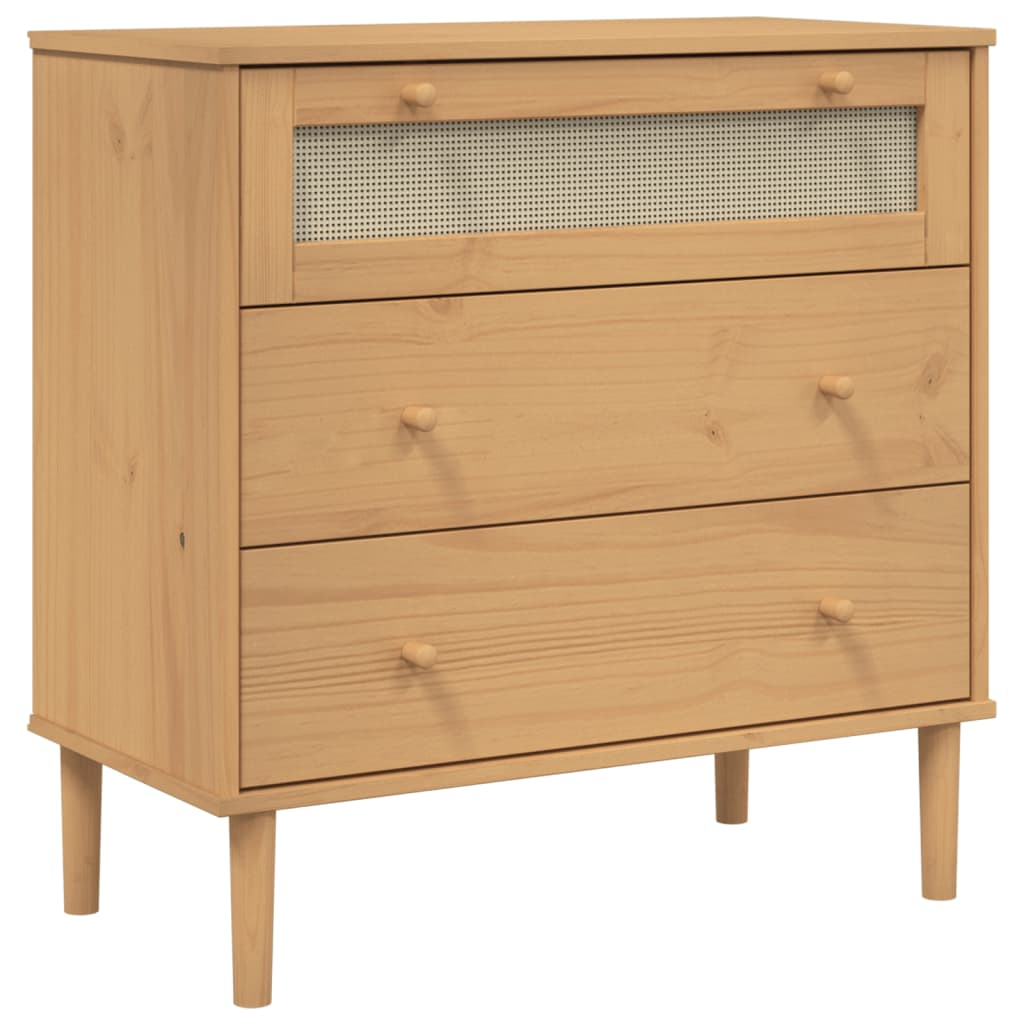 vidaXL Drawer Cabinet SENJA Rattan Look Brown 80x40x80 cm Solid Wood Pine - Sudd