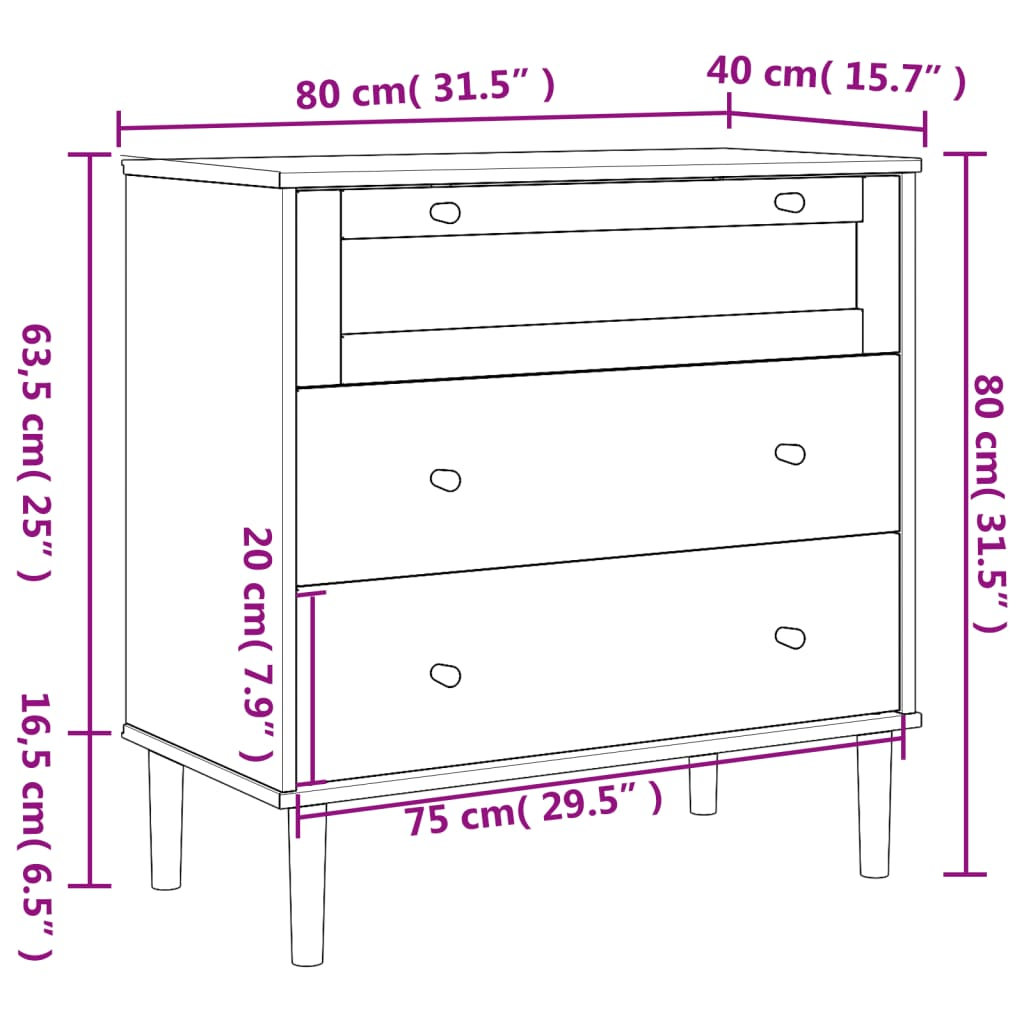 vidaXL Drawer Cabinet SENJA Rattan Look Brown 80x40x80 cm Solid Wood Pine - Sudd