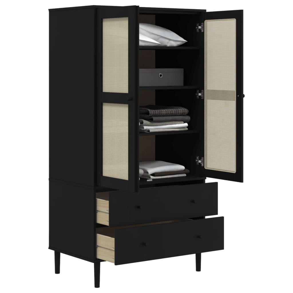 vidaXL Wardrobe SENJA Rattan Look Black 90x55x175 cm Solid Wood Pine - Sudd