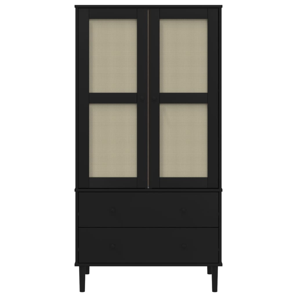 vidaXL Wardrobe SENJA Rattan Look Black 90x55x175 cm Solid Wood Pine - Sudd