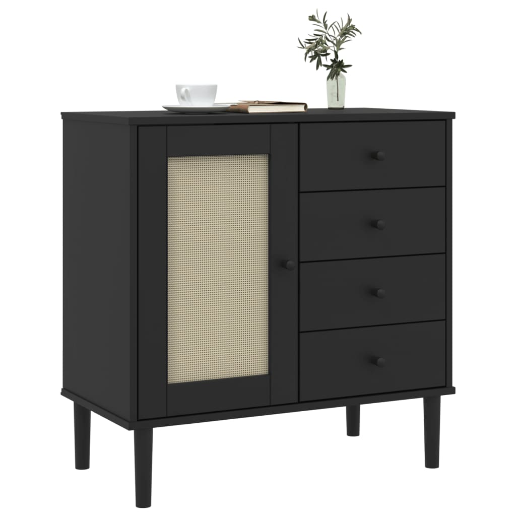 Black Rattan Look Sideboard - Sudd