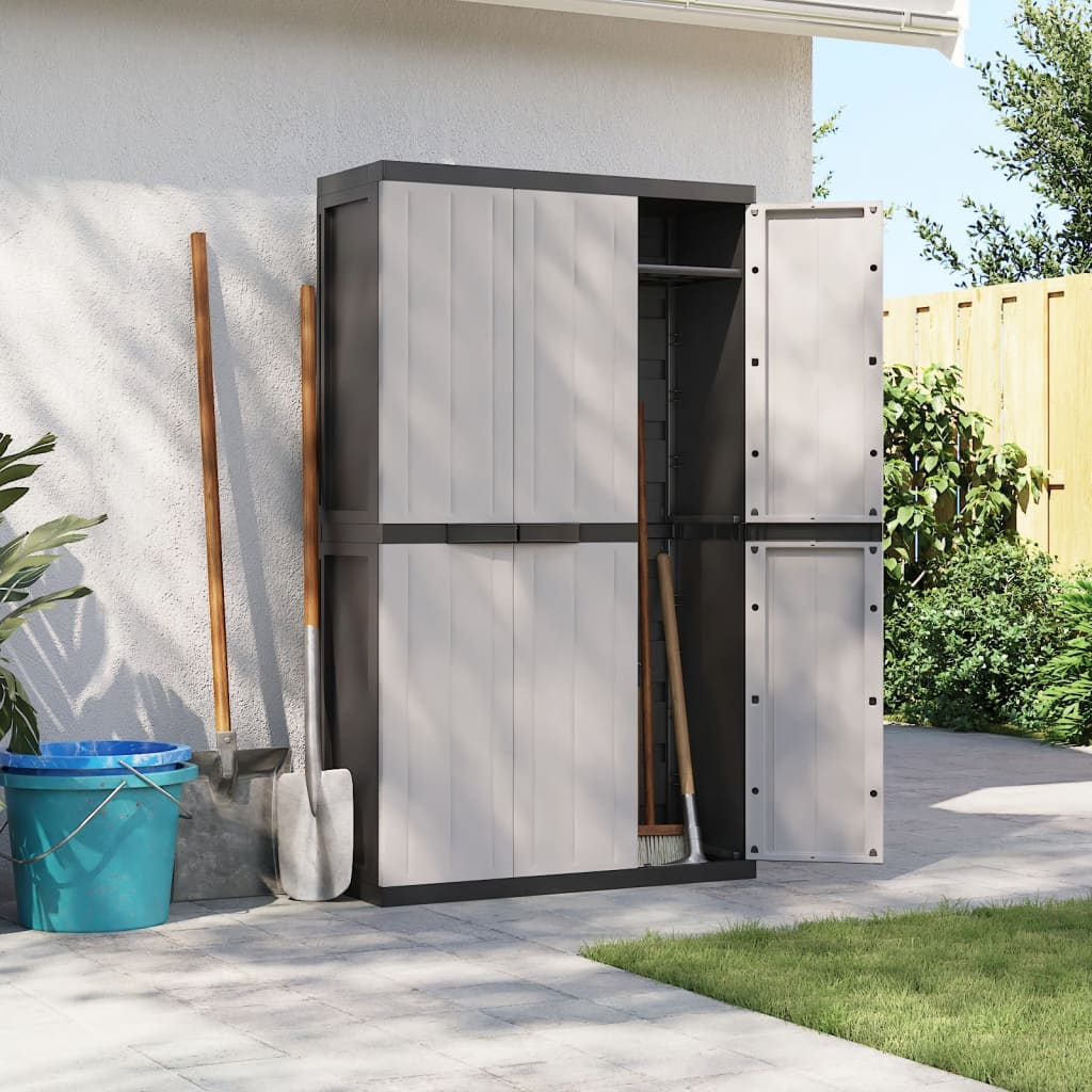 vidaXL Outdoor Storage Cabinet Grey and Black 97x37x165 cm PP - Sudd