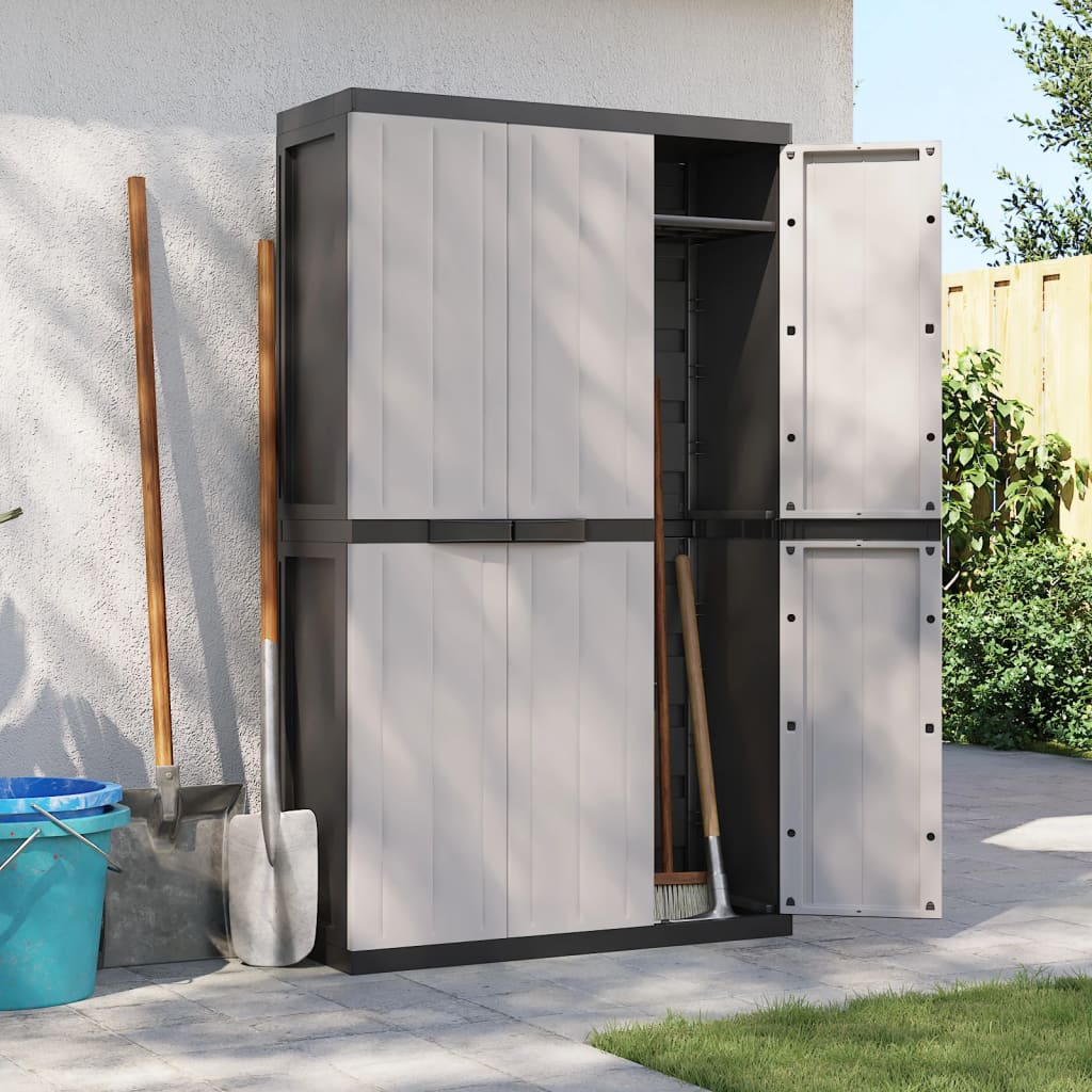 vidaXL Outdoor Storage Cabinet Grey and Black 97x37x165 cm PP - Sudd