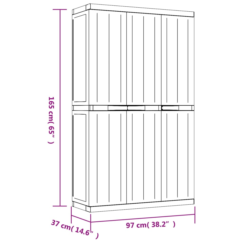 vidaXL Outdoor Storage Cabinet Grey and Black 97x37x165 cm PP - Sudd