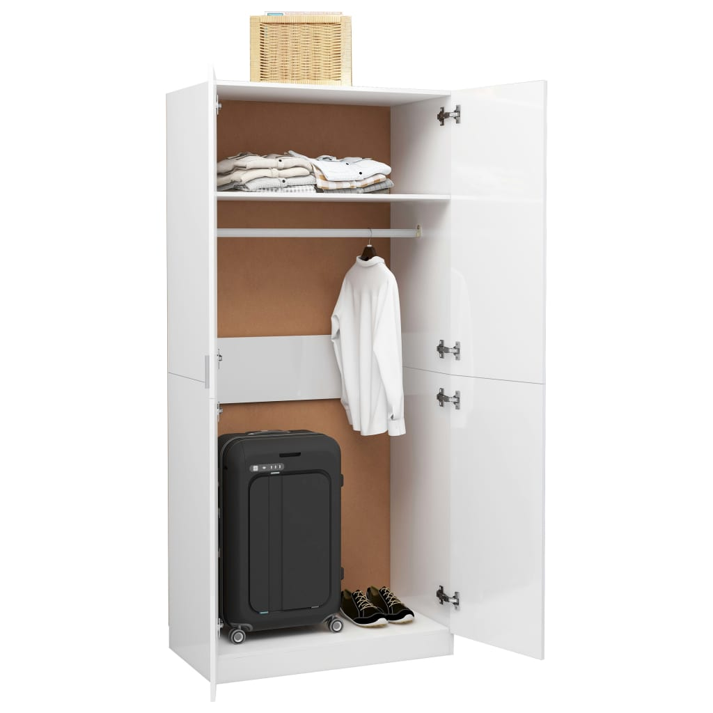 vidaXL Wardrobe High Gloss White 90x52x200 cm Engineered Wood - Sudd