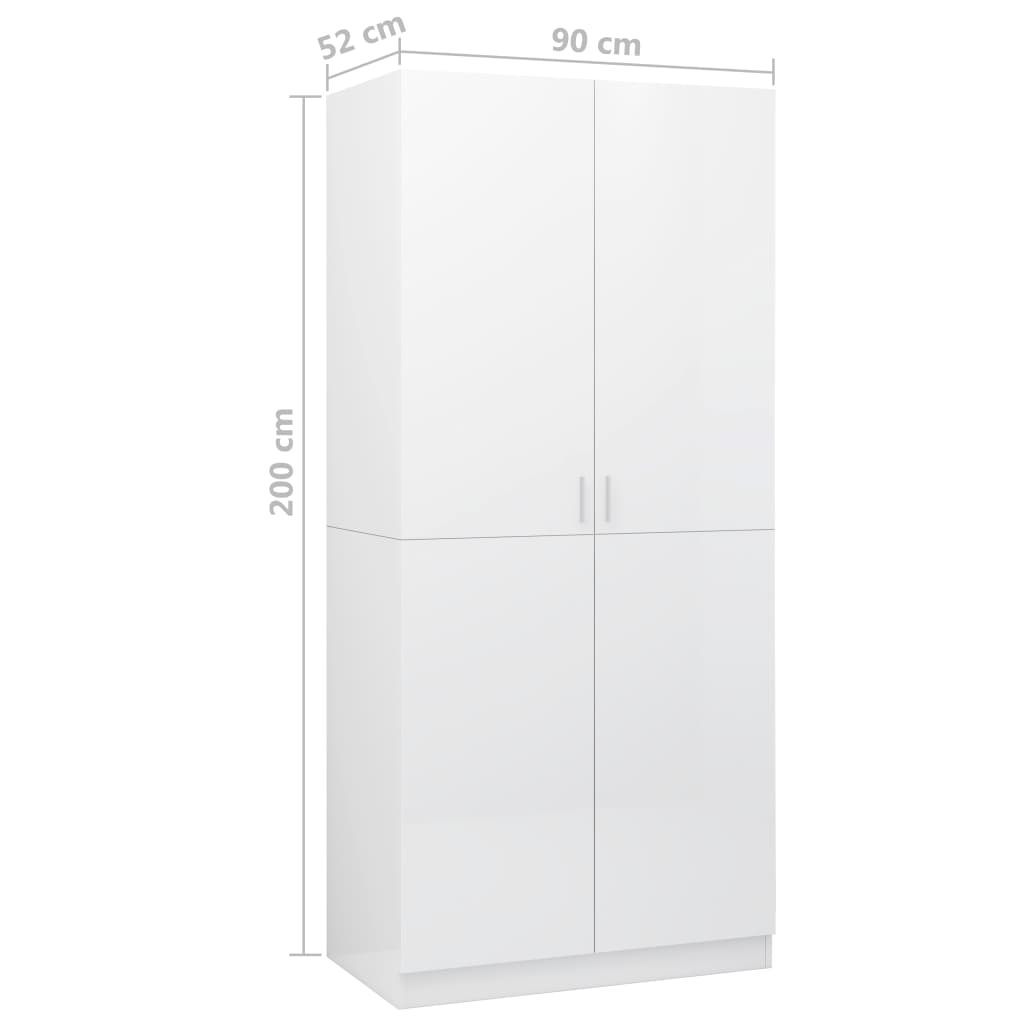 vidaXL Wardrobe High Gloss White 90x52x200 cm Engineered Wood - Sudd