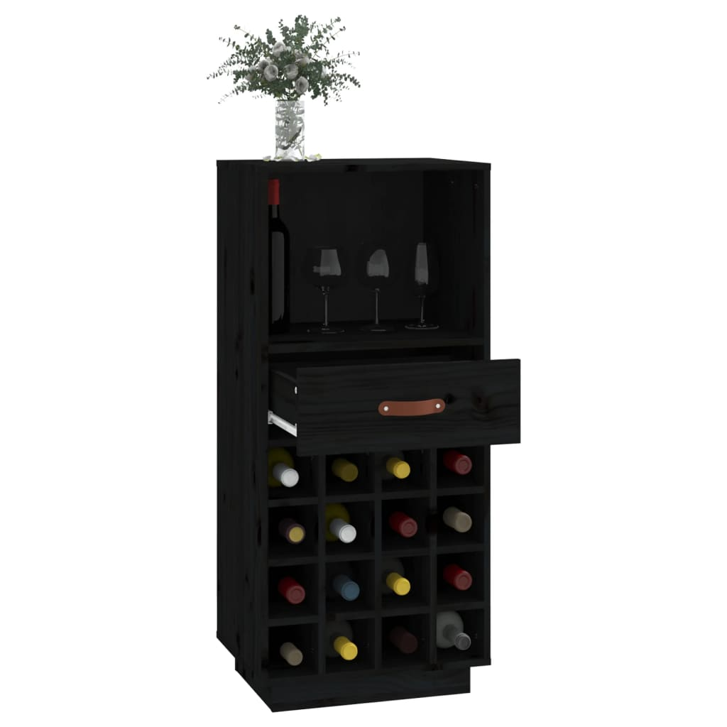 vidaXL Wine Cabinet Black 45x34x100 cm Solid Wood Pine - Sudd