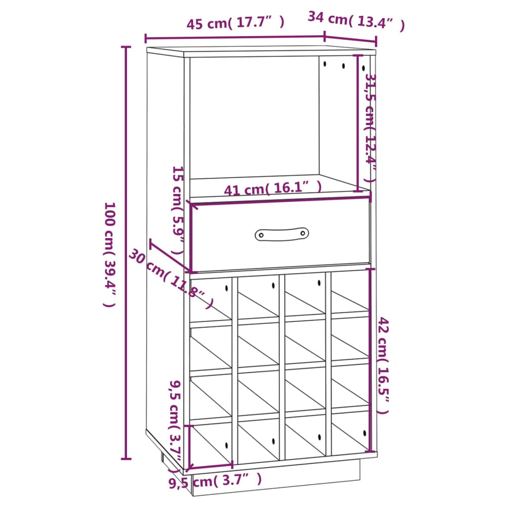 vidaXL Wine Cabinet Black 45x34x100 cm Solid Wood Pine - Sudd