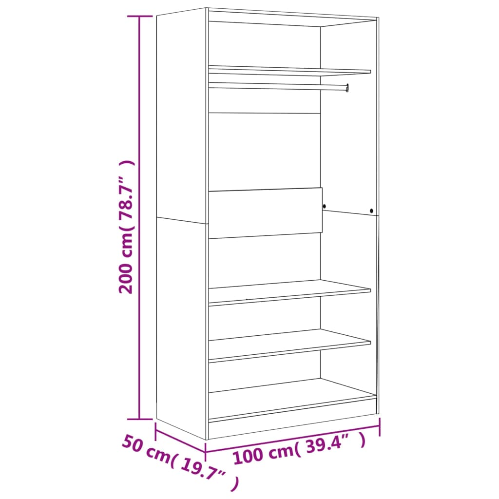 vidaXL Wardrobe Smoked Oak 100x50x200 cm Engineered Wood - Sudd