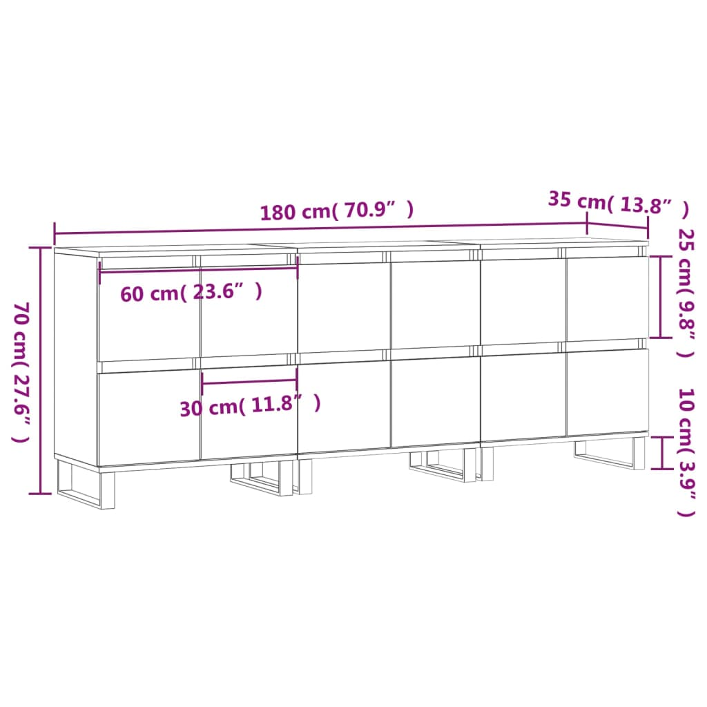 vidaXL Sideboards 3 pcs Sonoma Oak Engineered Wood - Sudd