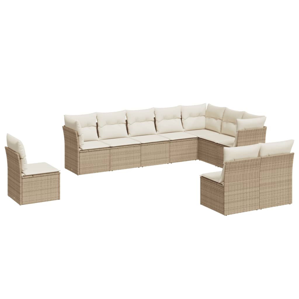 10 Piece Garden Sofa Set with Cushions Beige Poly Rattan - Sudd