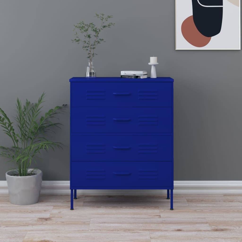 vidaXL Chest of Drawers Navy Blue 80x35x101.5 cm Steel - Sudd