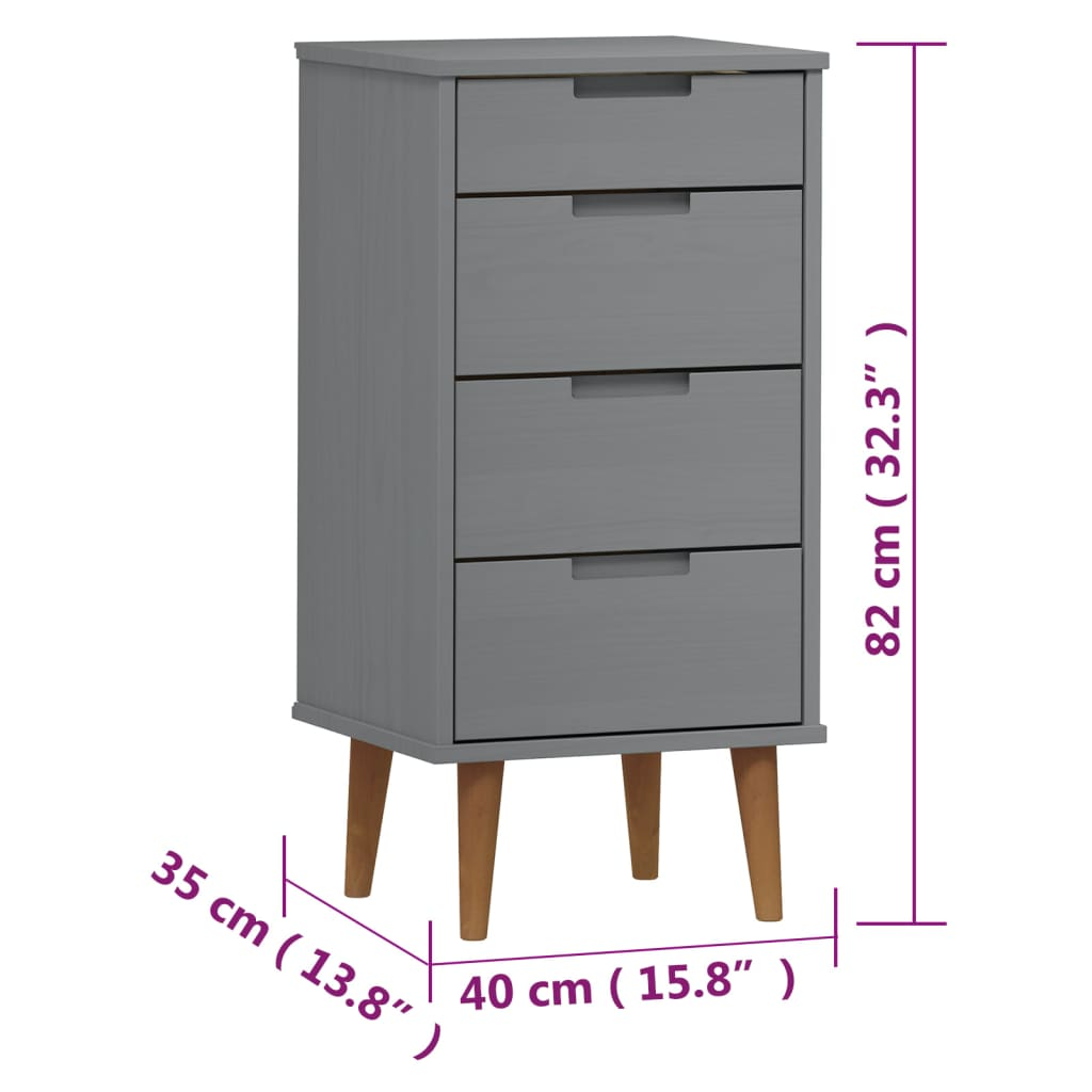 vidaXL Drawer Cabinet MOLDE Grey 40x35x82 cm Solid Wood Pine - Sudd