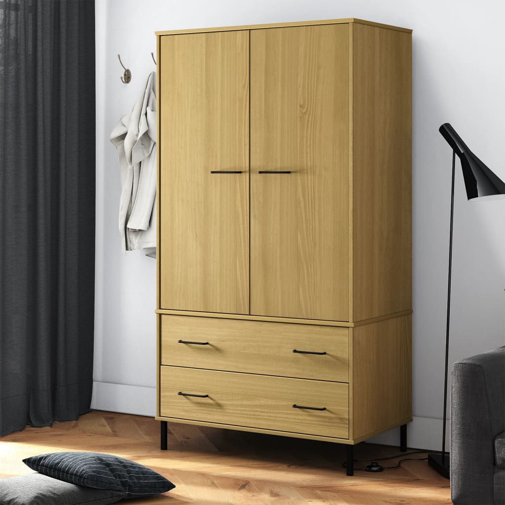 vidaXL Wardrobe with Metal Legs Brown 90x55x172.5 cm Solid Wood OSLO - Sudd