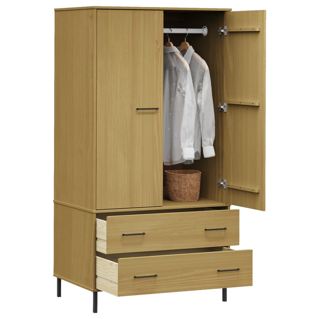 vidaXL Wardrobe with Metal Legs Brown 90x55x172.5 cm Solid Wood OSLO - Sudd