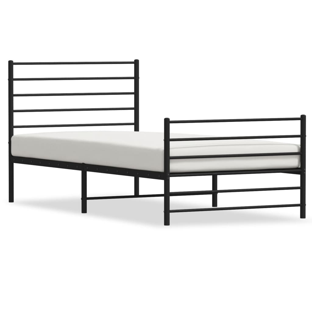 vidaXL Metal Bed Frame with Headboard and Footboard Black 90x190 cm Single - Sudd