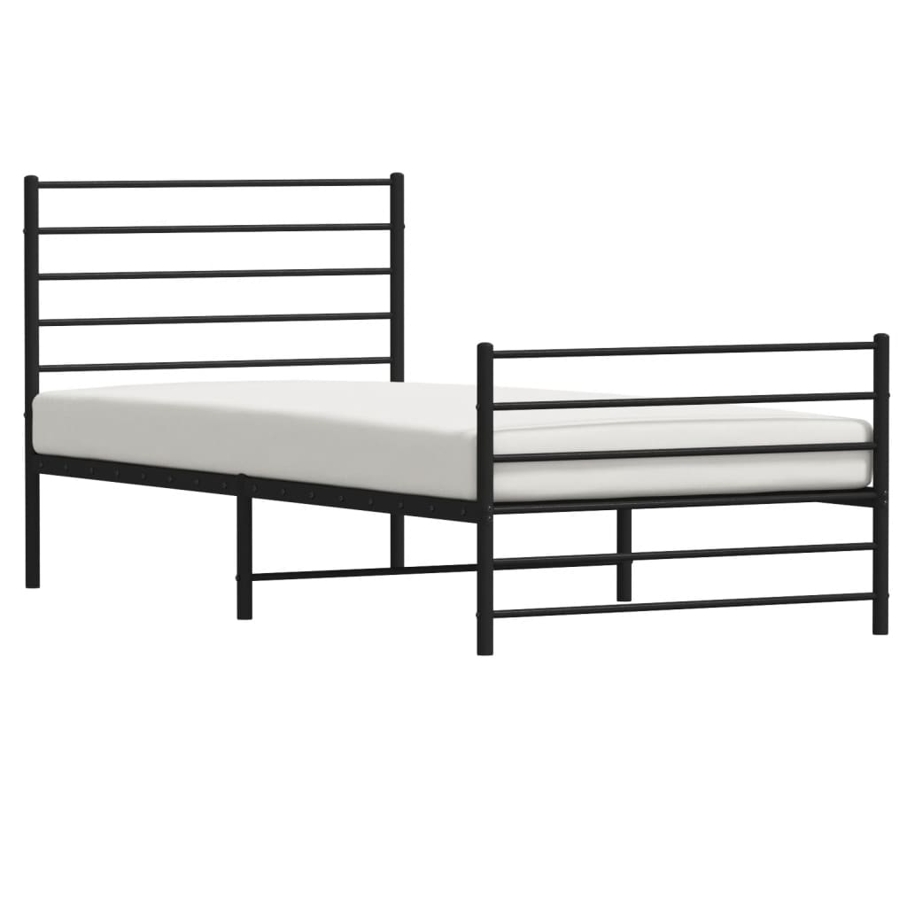 vidaXL Metal Bed Frame with Headboard and Footboard Black 90x190 cm Single - Sudd