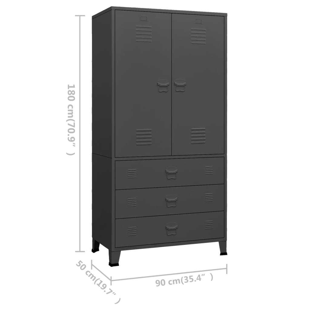 vidaXL Industrial Wardrobe Anthracite 90x50x180 cm Metal - Sudd