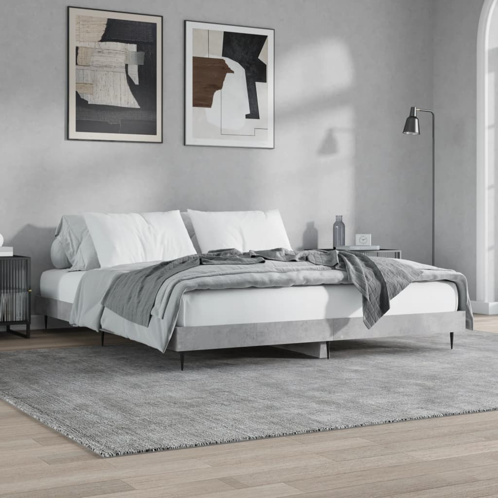 vidaXL Bed Frame Concrete Grey 200x200 cm Engineered Wood - Sudd