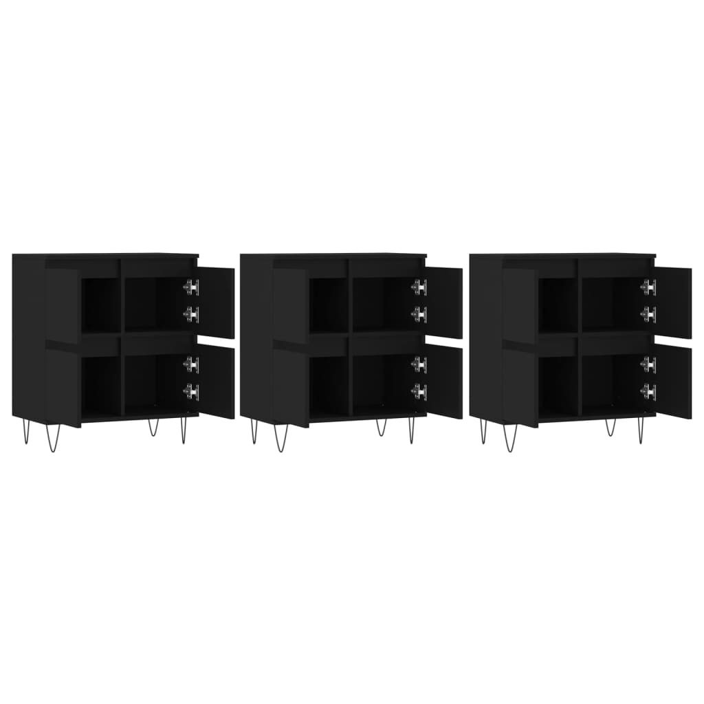 vidaXL Sideboards 3 pcs Black Engineered Wood - Sudd