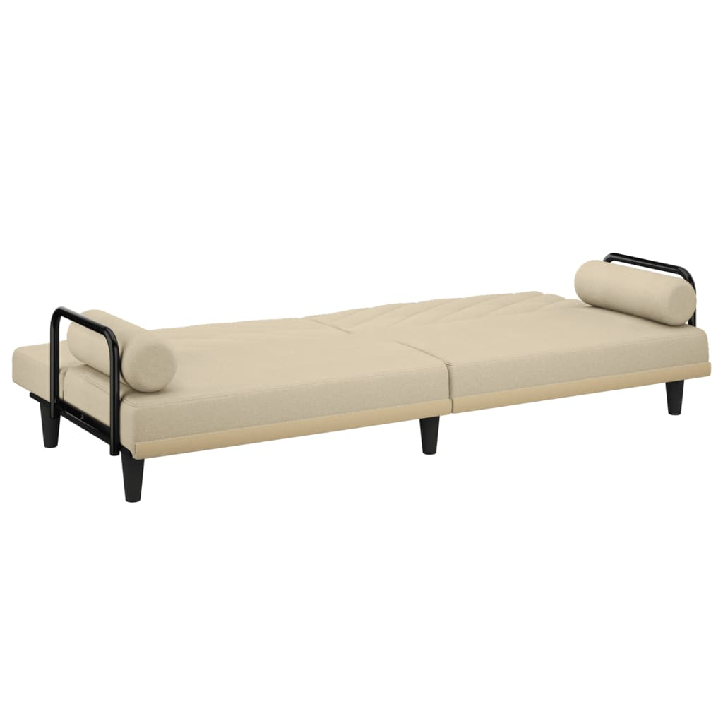 vidaXL Sofa Bed with Armrests Cream Fabric - Sudd