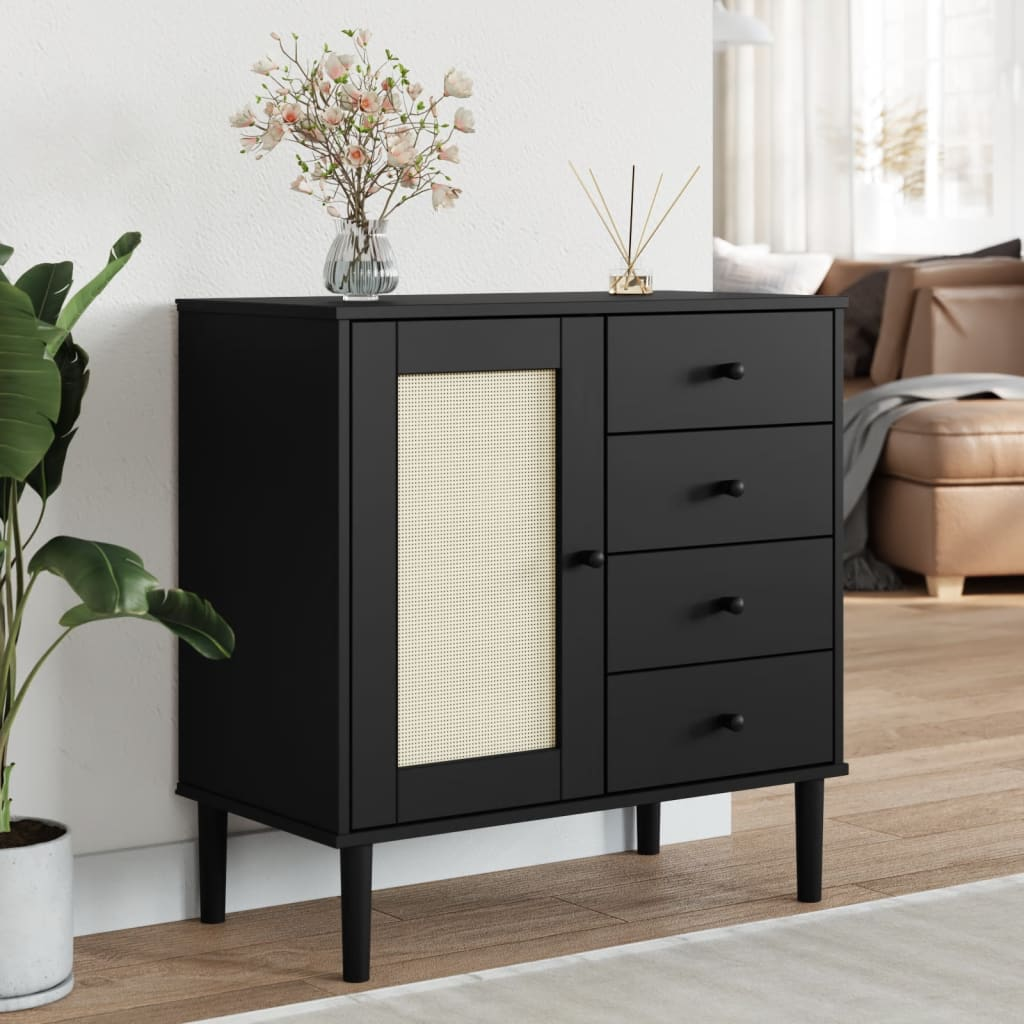 Black Rattan Look Sideboard - Sudd