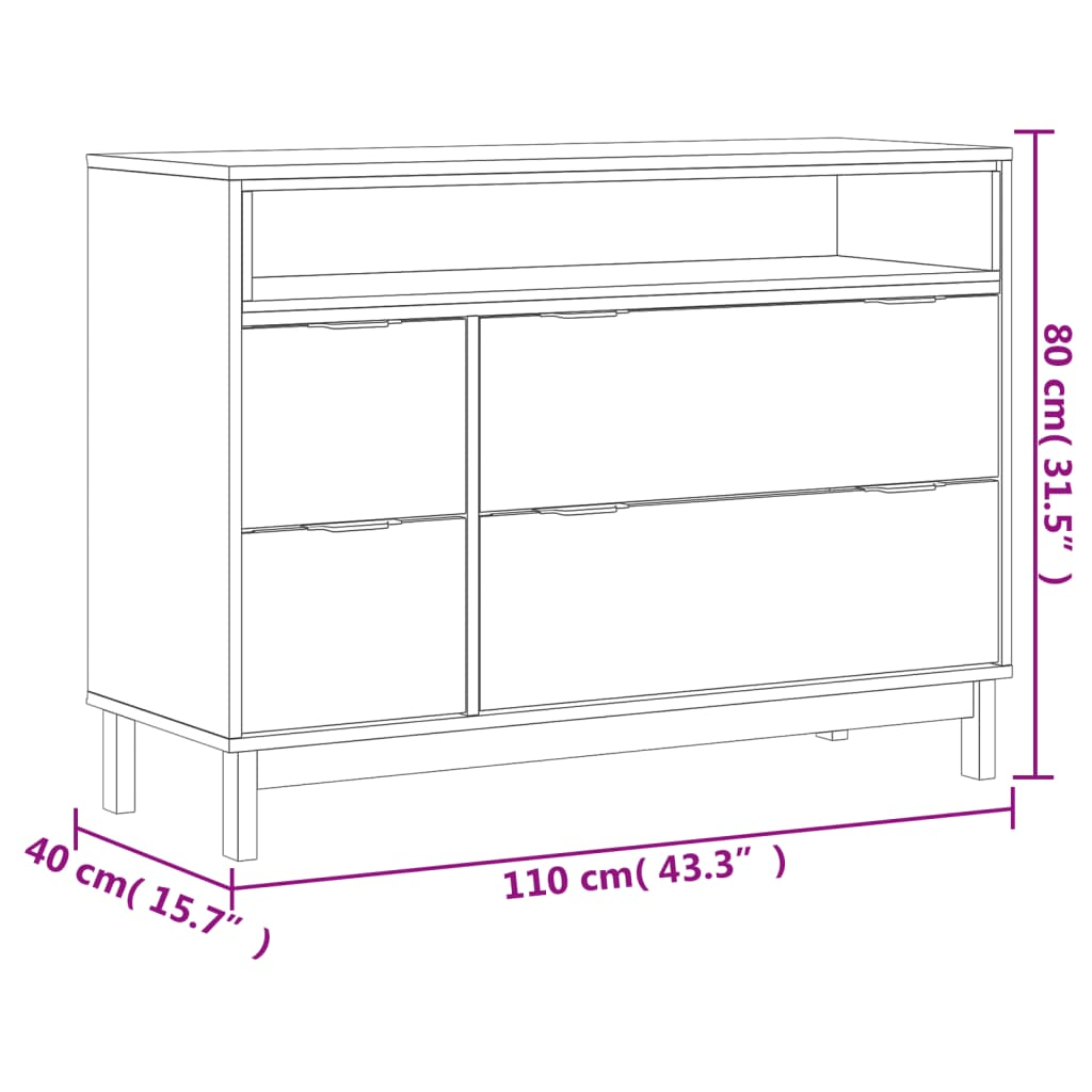 vidaXL Drawer Cabinet FLAM 110x40x80 cm Solid Wood Pine - Sudd