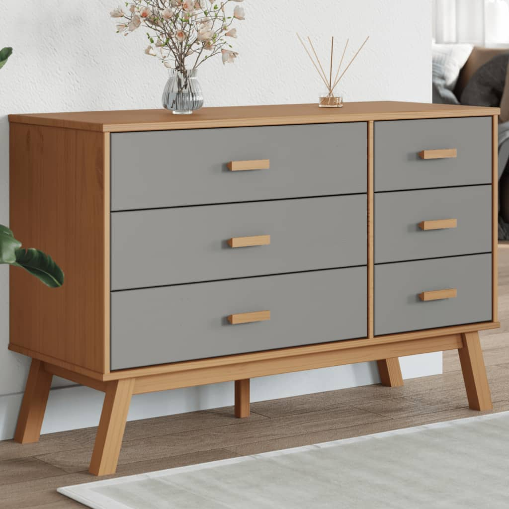 vidaXL Drawer Cabinet OLDEN Grey and Brown Solid Wood Pine - Sudd