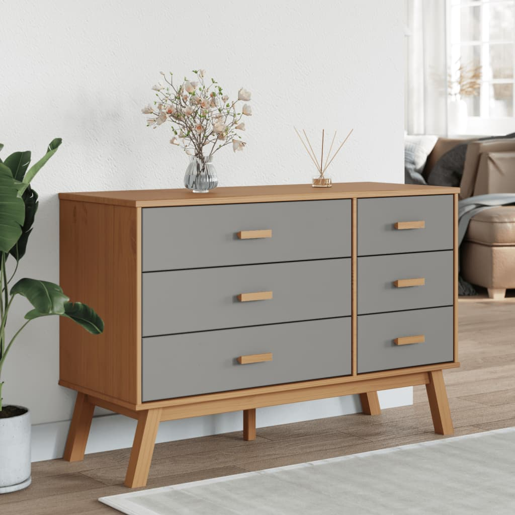 vidaXL Drawer Cabinet OLDEN Grey and Brown Solid Wood Pine - Sudd