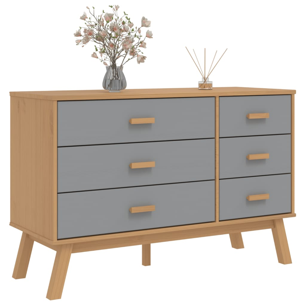 vidaXL Drawer Cabinet OLDEN Grey and Brown Solid Wood Pine - Sudd