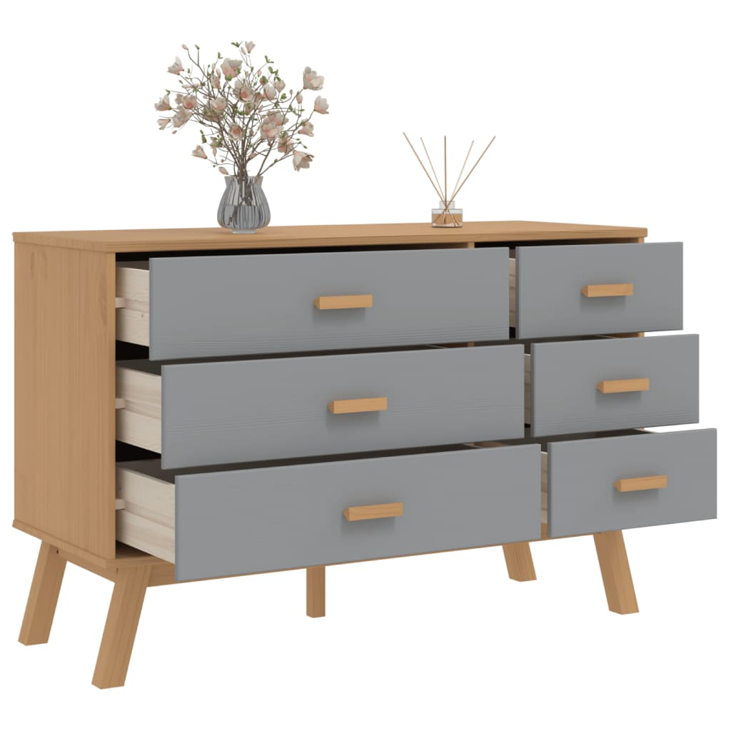 vidaXL Drawer Cabinet OLDEN Grey and Brown Solid Wood Pine - Sudd