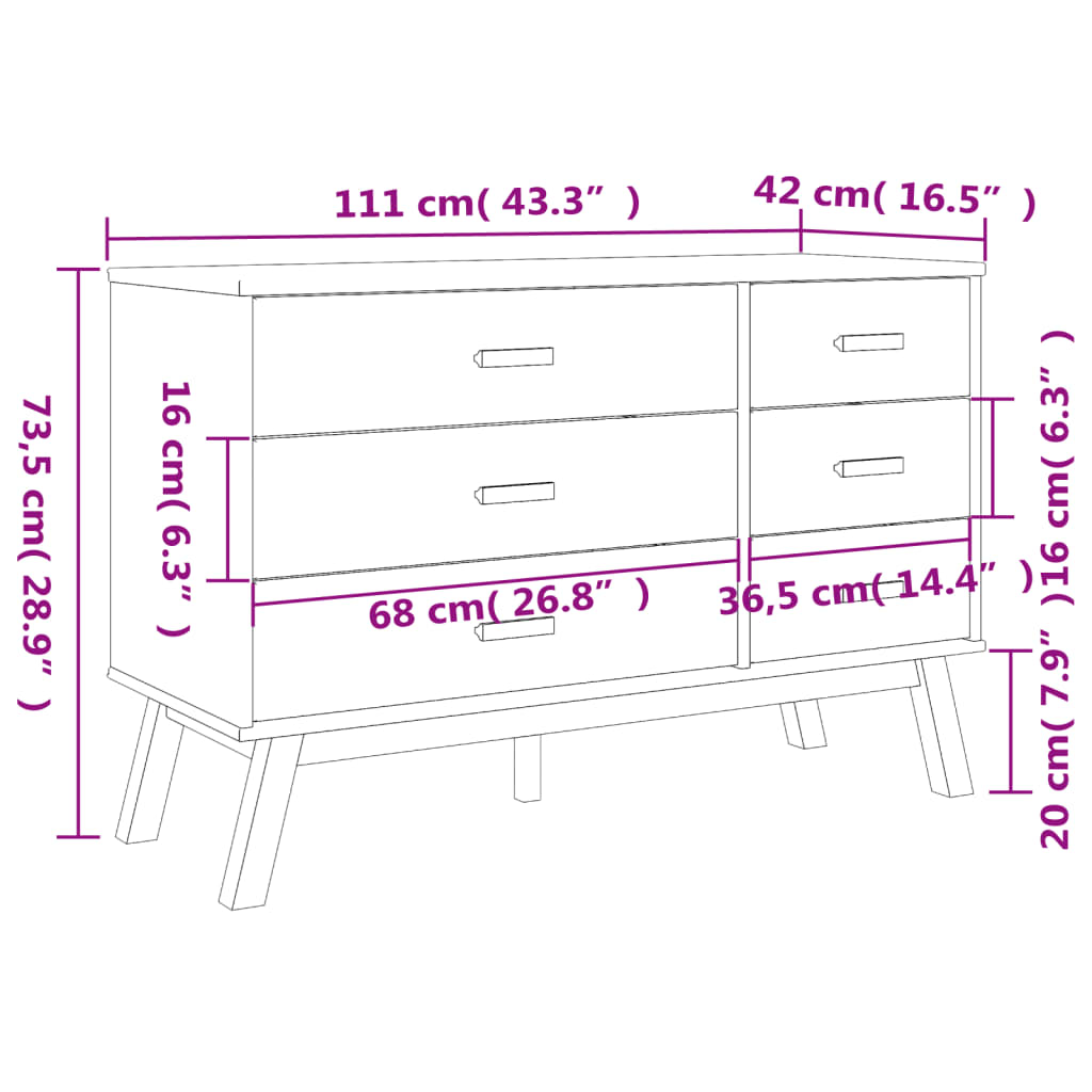 vidaXL Drawer Cabinet OLDEN Grey and Brown Solid Wood Pine - Sudd