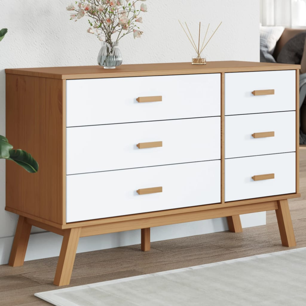 vidaXL Drawer Cabinet OLDEN White and Brown Solid Wood Pine - Sudd