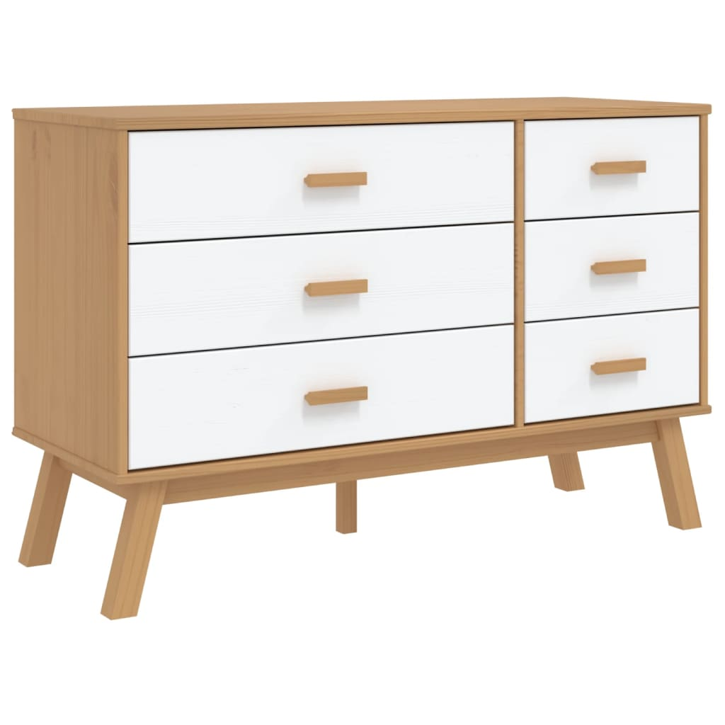 vidaXL Drawer Cabinet OLDEN White and Brown Solid Wood Pine - Sudd