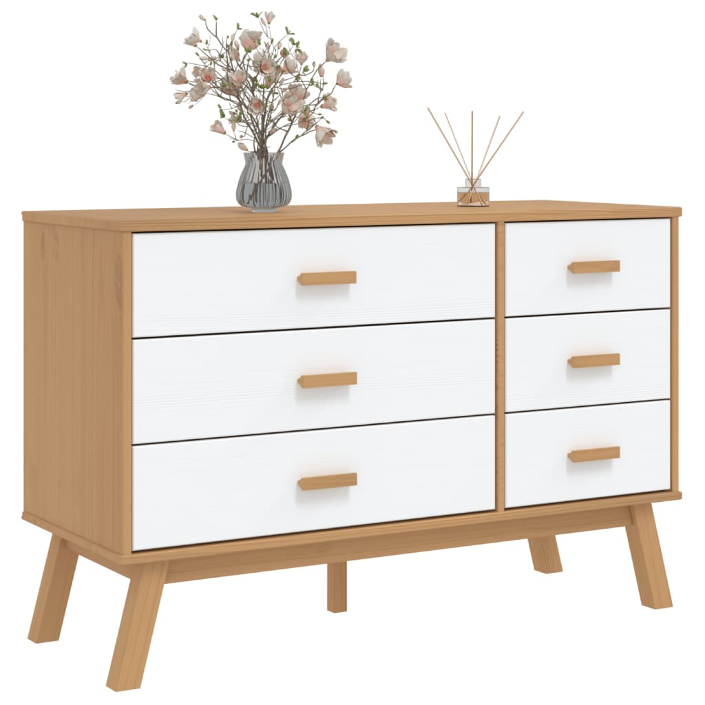 vidaXL Drawer Cabinet OLDEN White and Brown Solid Wood Pine - Sudd