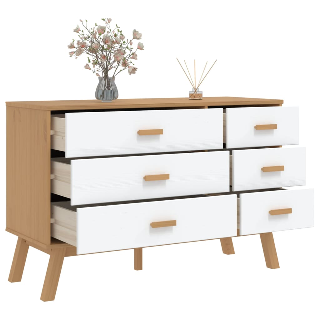 vidaXL Drawer Cabinet OLDEN White and Brown Solid Wood Pine - Sudd