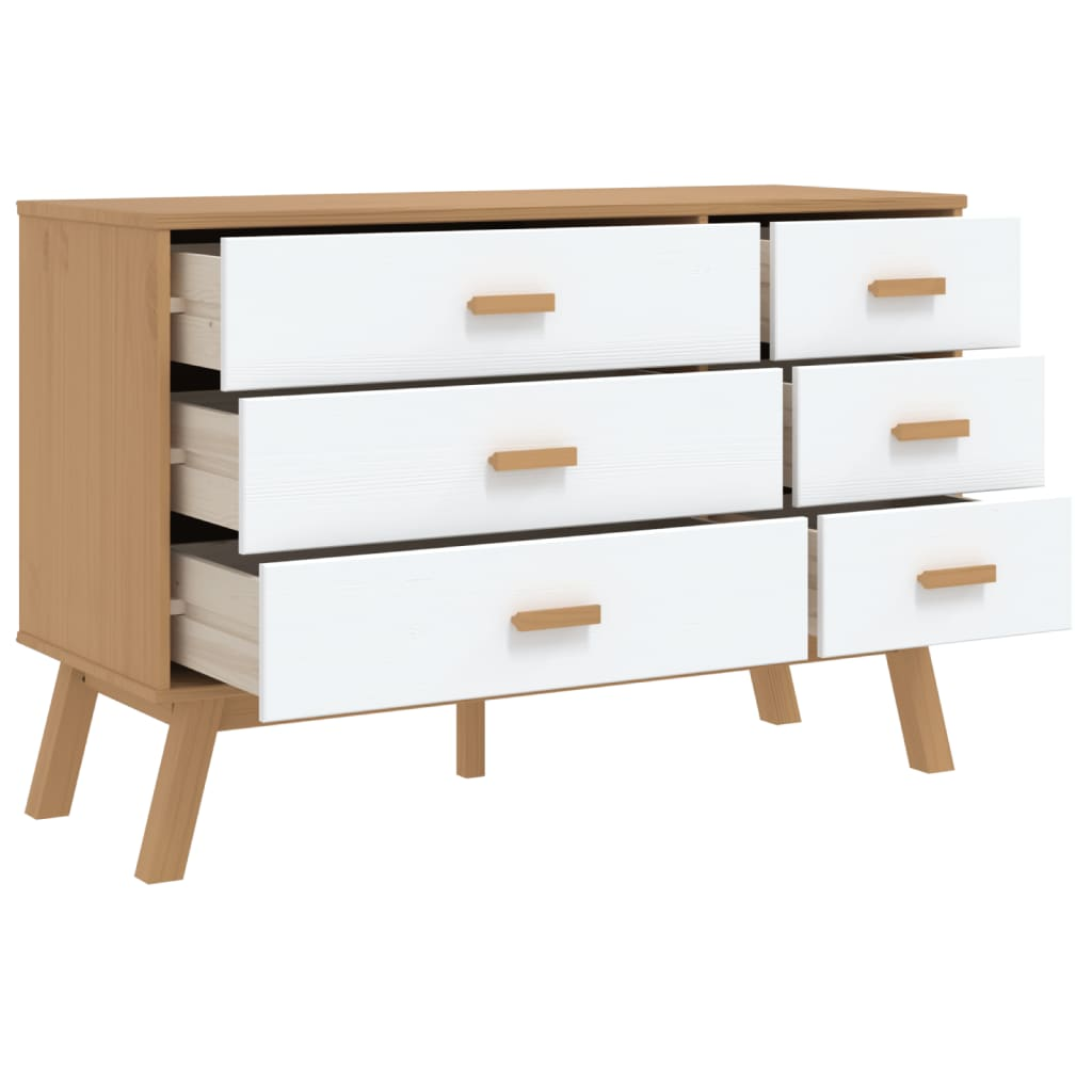 vidaXL Drawer Cabinet OLDEN White and Brown Solid Wood Pine - Sudd