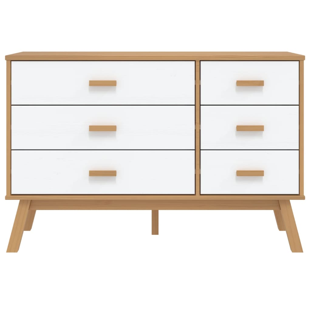 vidaXL Drawer Cabinet OLDEN White and Brown Solid Wood Pine - Sudd