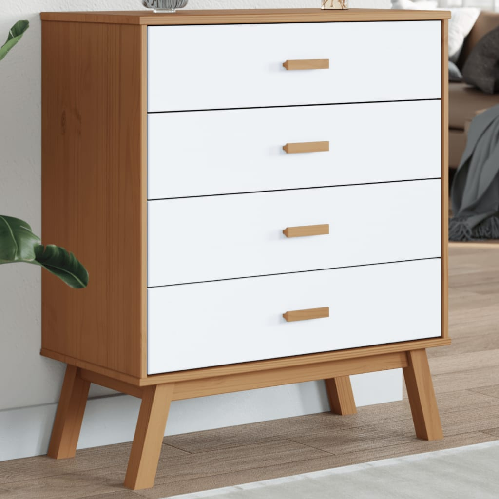 vidaXL Drawer Cabinet OLDEN White and Brown Solid Wood Pine - Sudd